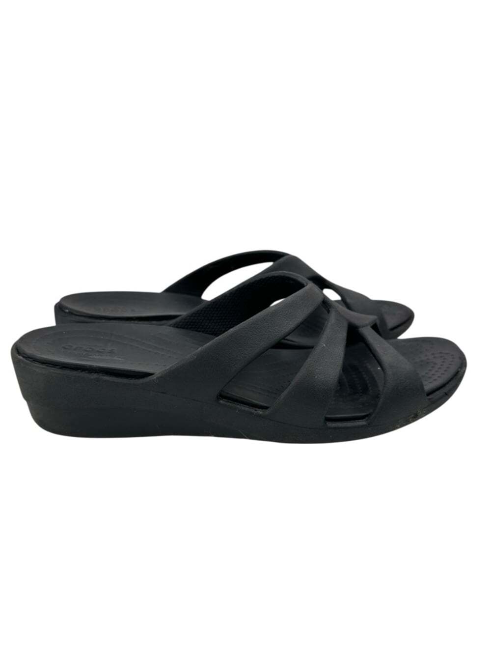 Crocs Sanrah Wedge Comfort Slide Sandals Black Lightweight Womens Size 9